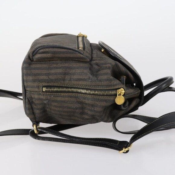 FENDI Pecan Canvas Backpack Brown Black gold Auth - Picture 11 of 16